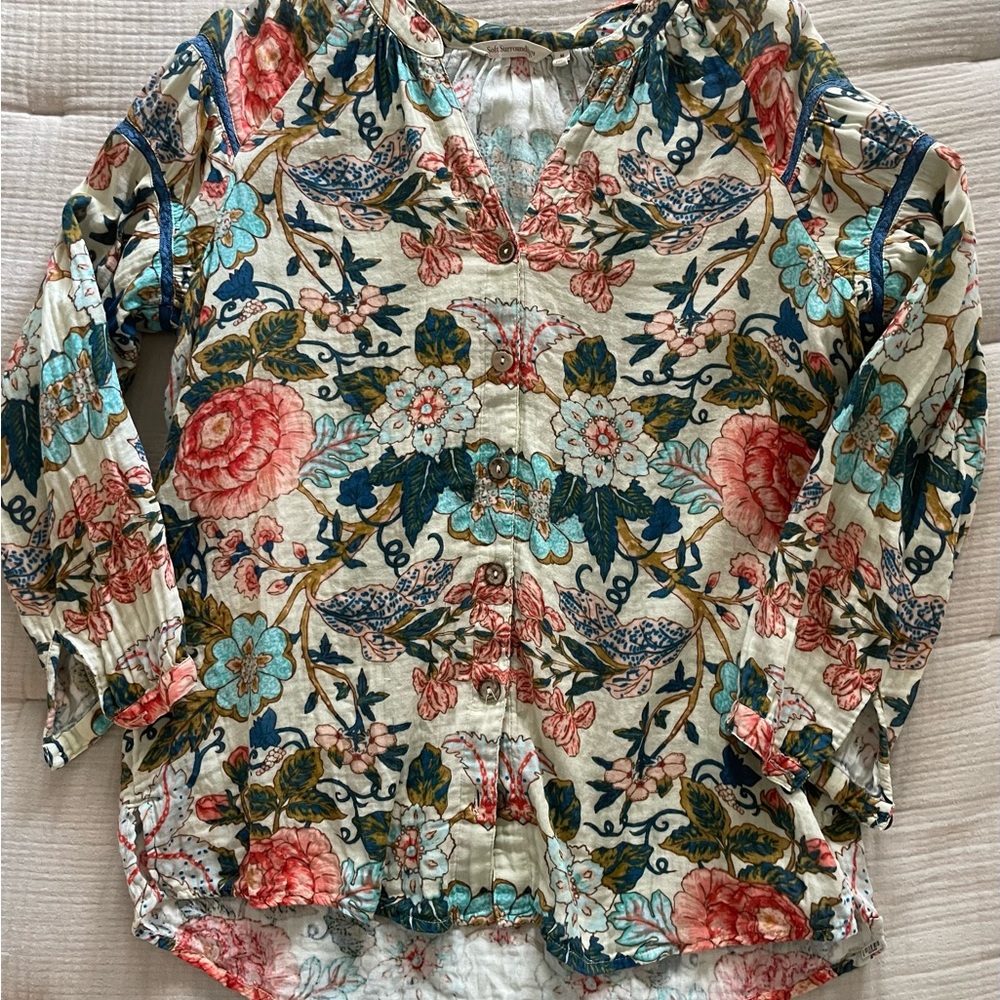 Soft surroundings, beautiful, 100% cotton floral blouse